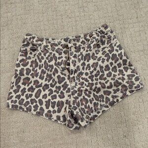 Leopard Print kids Denim Shorts - Brown/Black
